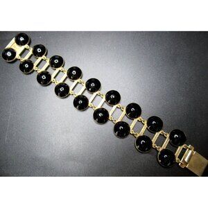 WILHELM MULLER 925 Sterling Silver Black Enamel Vintage Bracelet